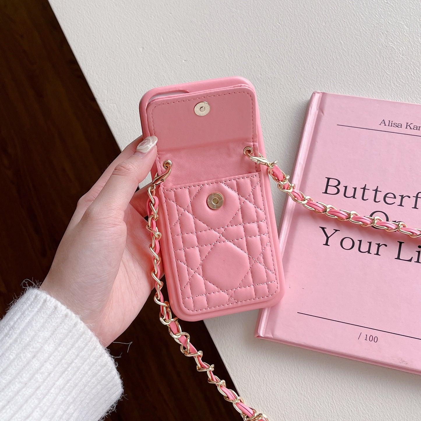 CC iPhone Case With Wallet And Strap Pink -GS241602