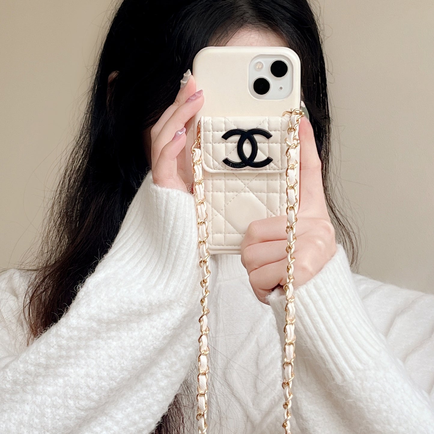 CC iPhone Case With Wallet And Strap White -GS241602